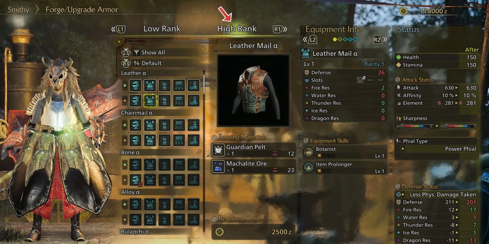 Giao diện chế tạo trang bị High Rank để mở khóa Layered Armor trong Monster Hunter Wilds