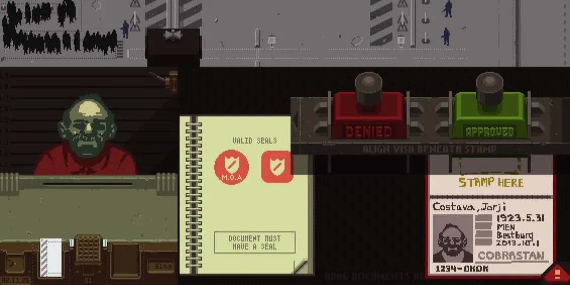 Giao diện làm việc của nhân viên kiểm soát biên giới trong game Papers, Please