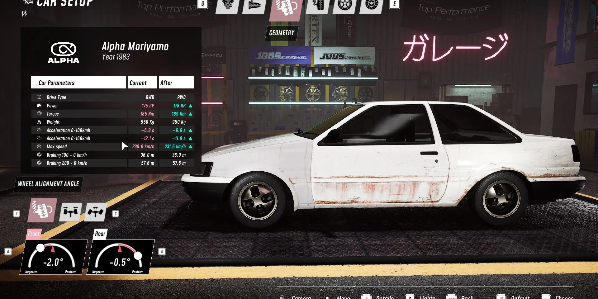 Giao diện màn hình tùy chỉnh và nâng cấp xe trong JDM Japanese Drift Master