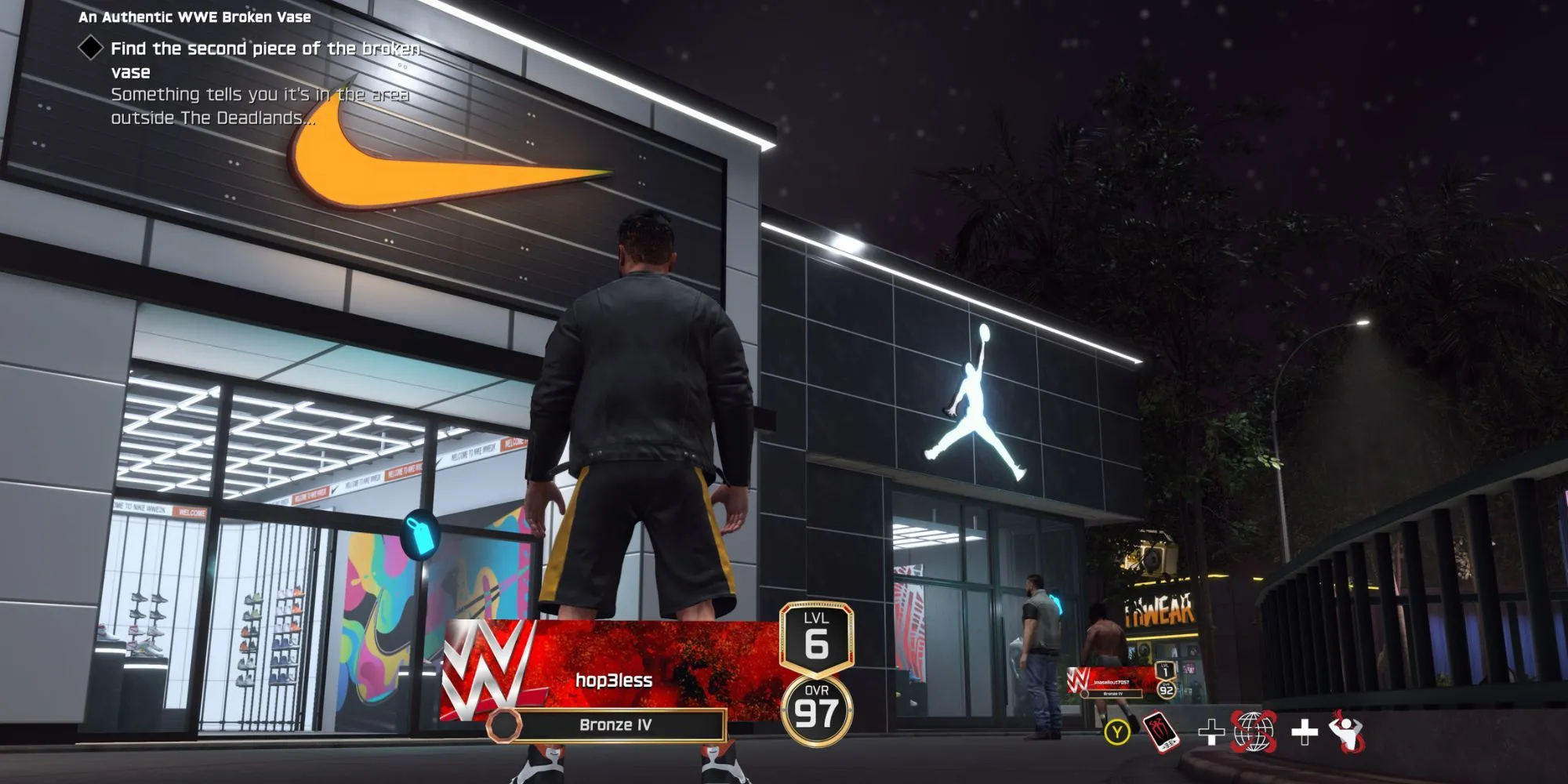 Giao diện mua sắm vật phẩm trong chế độ The Island của WWE 2K25, có thể yêu cầu VC
