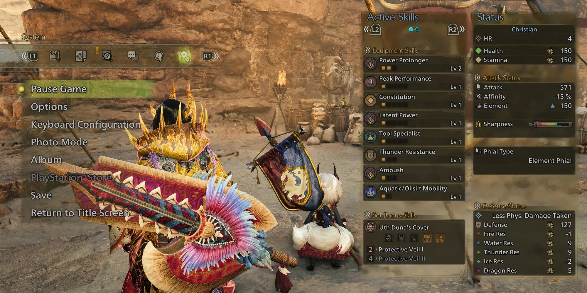 Giao diện tạm dừng nhiệm vụ trong Monster Hunter Wilds với các tùy chọn menu