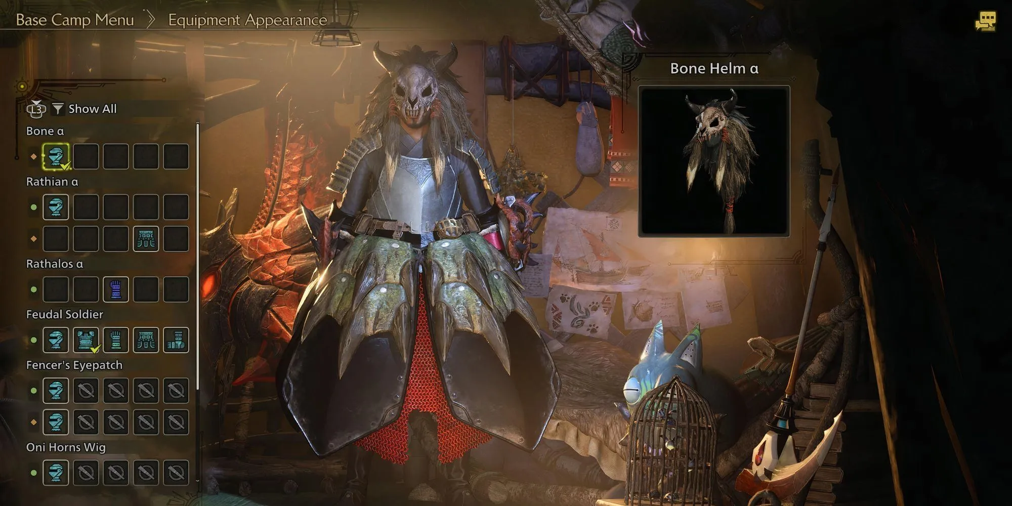 Giao diện tùy chỉnh ngoại hình trang bị Layered Armor trong Monster Hunter Wilds tại lều