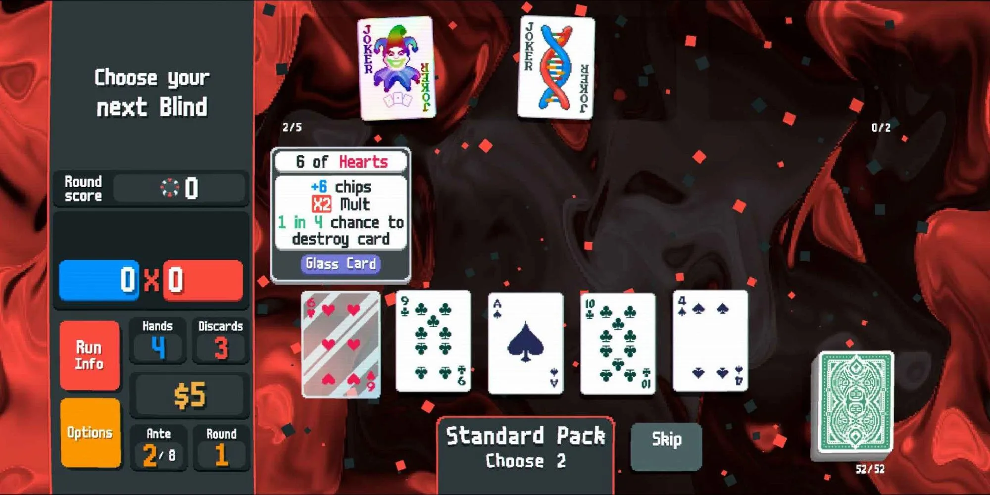 Gói bài tiêu chuẩn trong game Balatro hiển thị trên màn hình