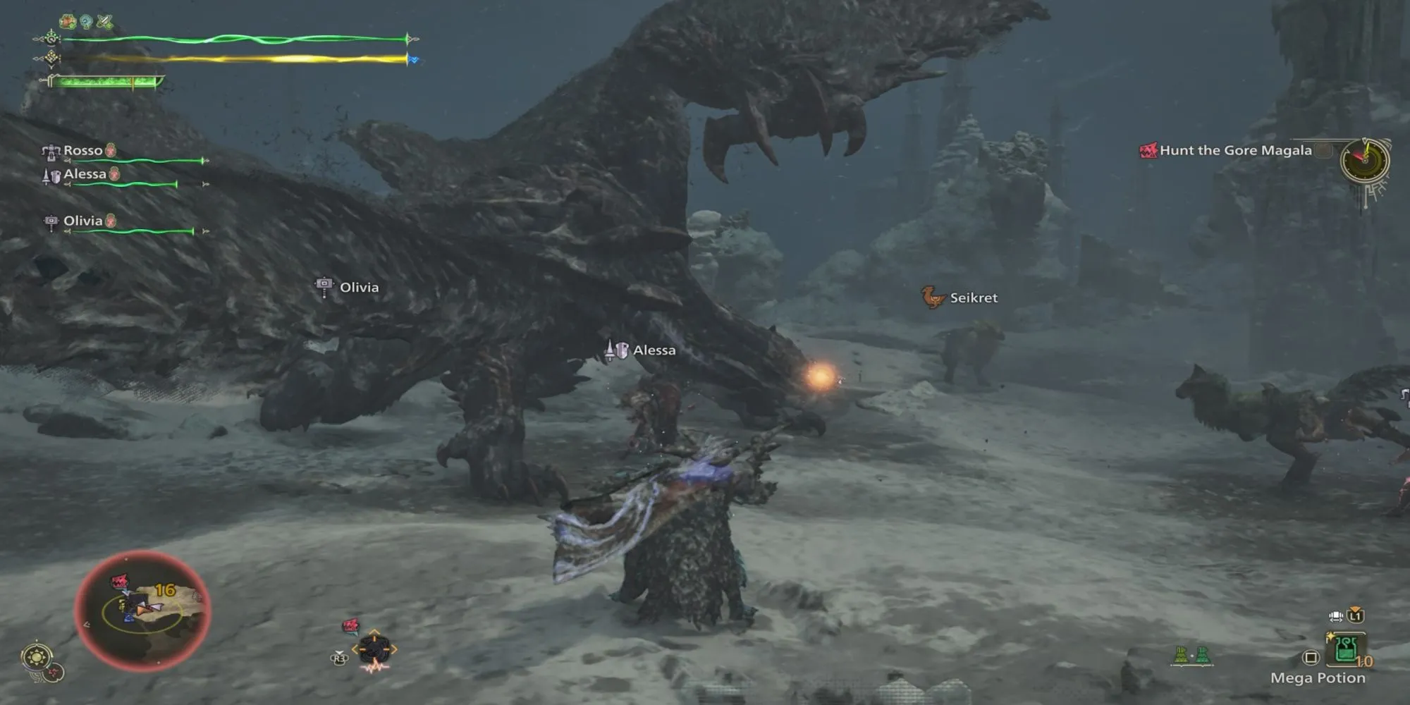 Gore Magala trong Monster Hunter Wilds với đôi cánh đen và những vảy tím phát sáng