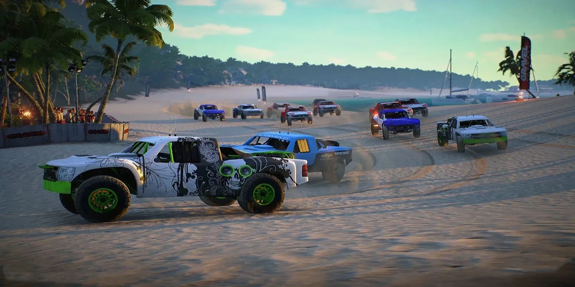 Gravel - tựa game đua xe off-road và rally với lối chơi hấp dẫn và chiếc xe đang bay qua một cú nhảy