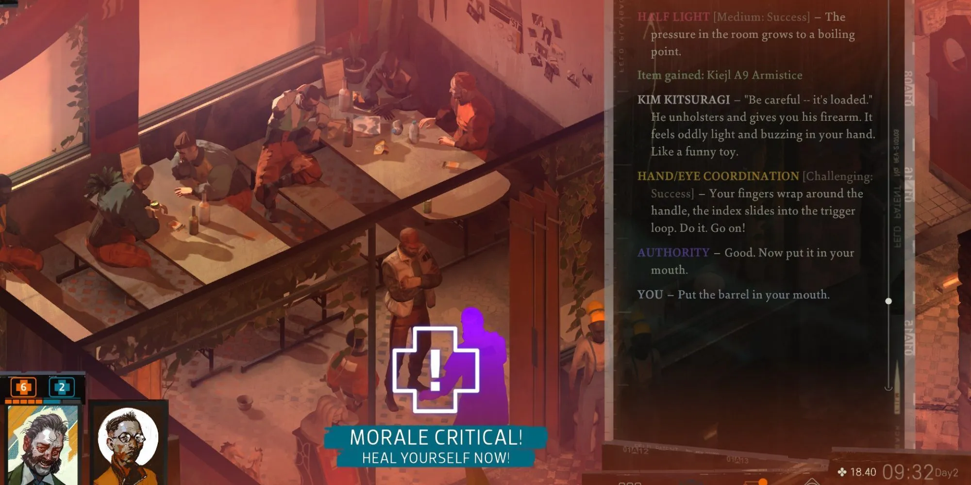 Harry DuBois trong Disco Elysium đưa ra lựa chọn lời thoại gây sốc dọa tự sát