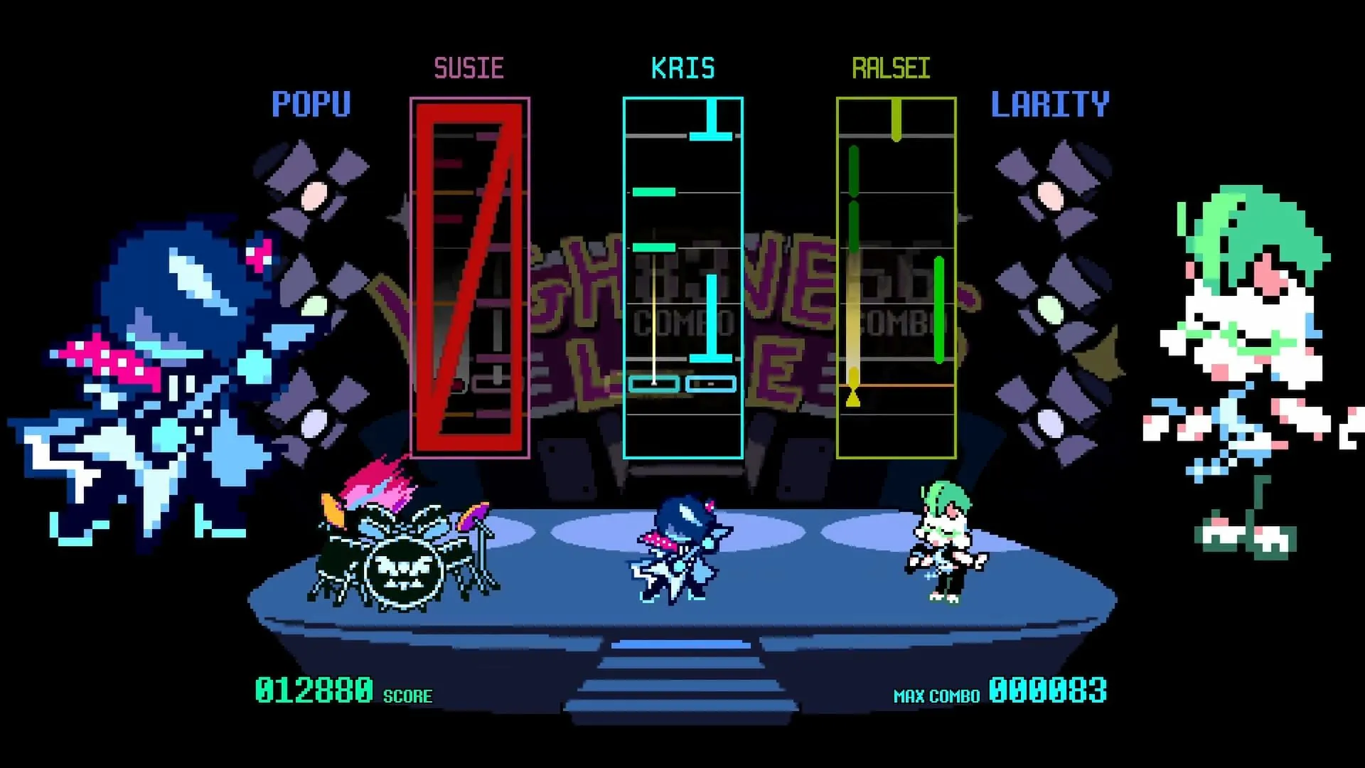 Hình ảnh ban nhạc gồm Kris, Susie và Ralsei trong Deltarune Chapter 3 từ trailer mới nhất