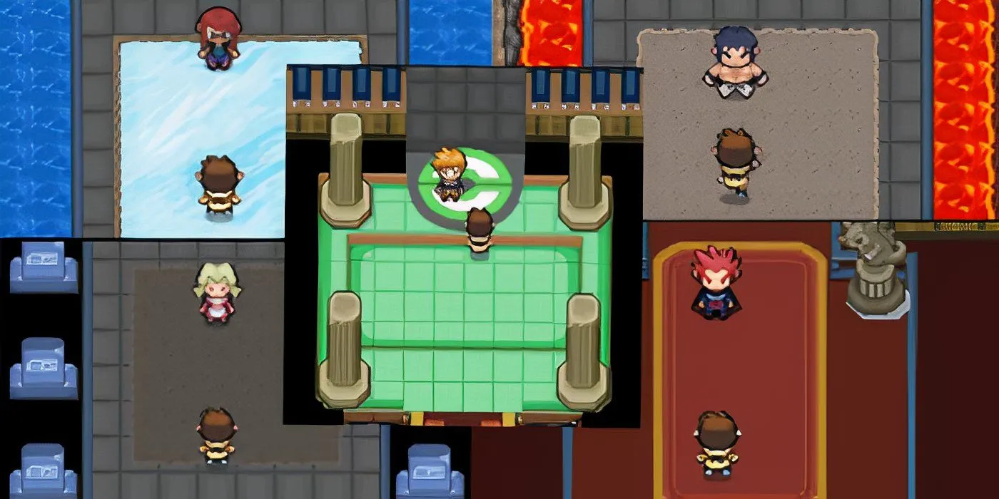 Hình ảnh chia đôi thể hiện các thành viên Elite Four trong Pokemon Infinite Fusion