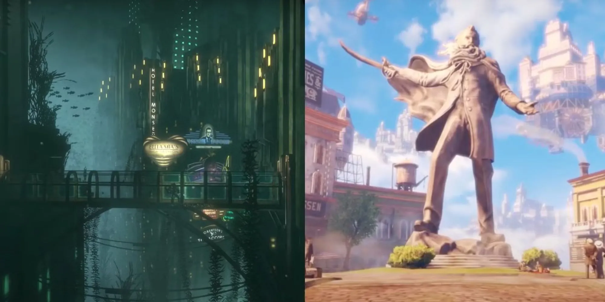Hình ảnh kết hợp hai thành phố biểu tượng Rapture và Columbia trong series Bioshock