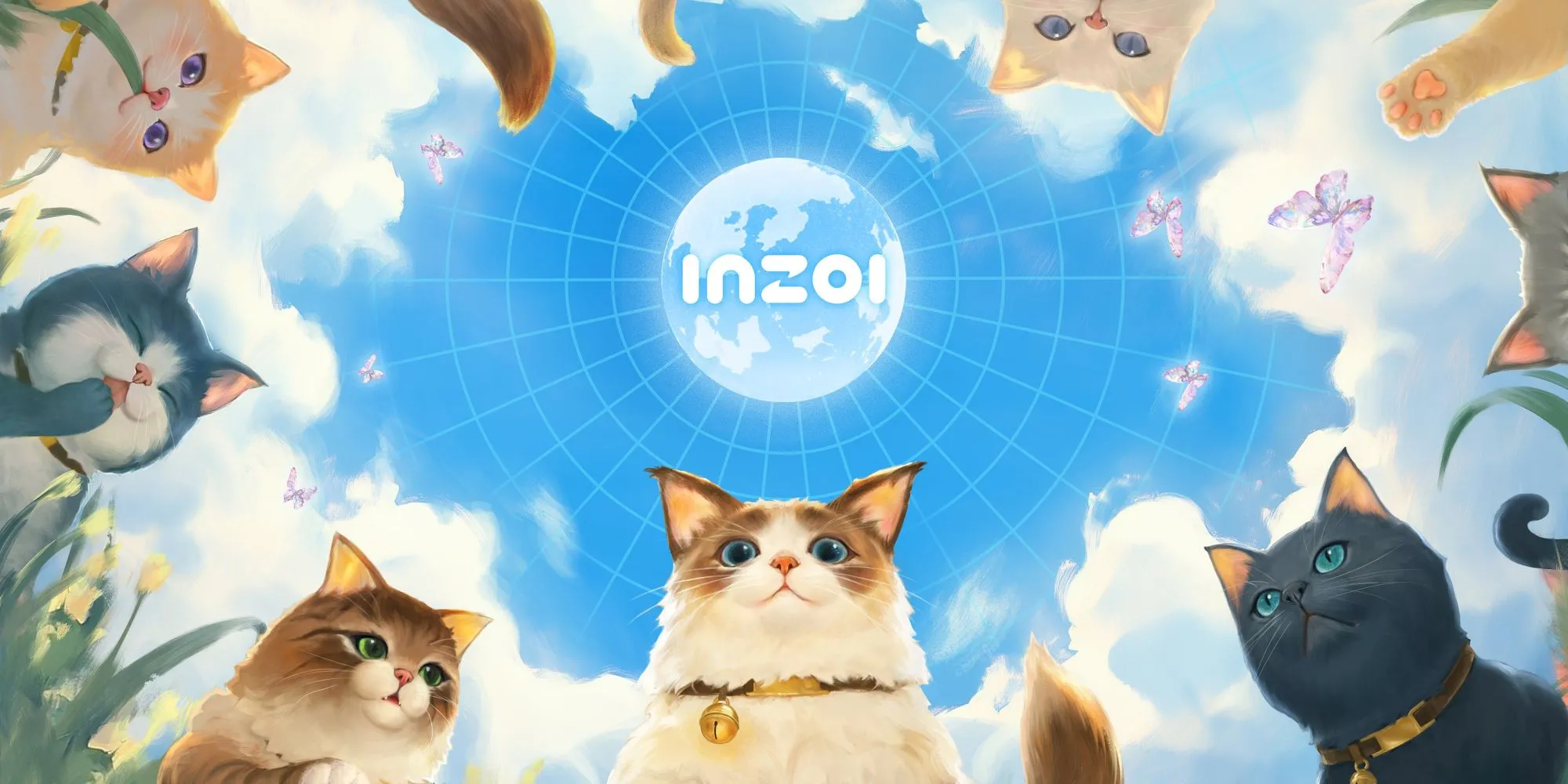 Hình ảnh nhân vật Zoi trong InZOI vui đùa cùng những chú mèo cưng.