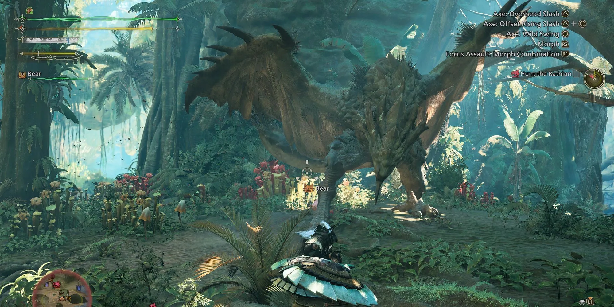 Hình ảnh Rathian đang bay lượn trong môi trường của Monster Hunter Wilds