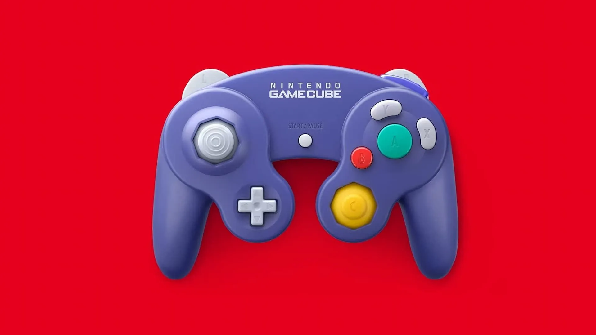 Hình ảnh tay cầm GameCube màu tím đặt cạnh logo Nintendo Switch 2