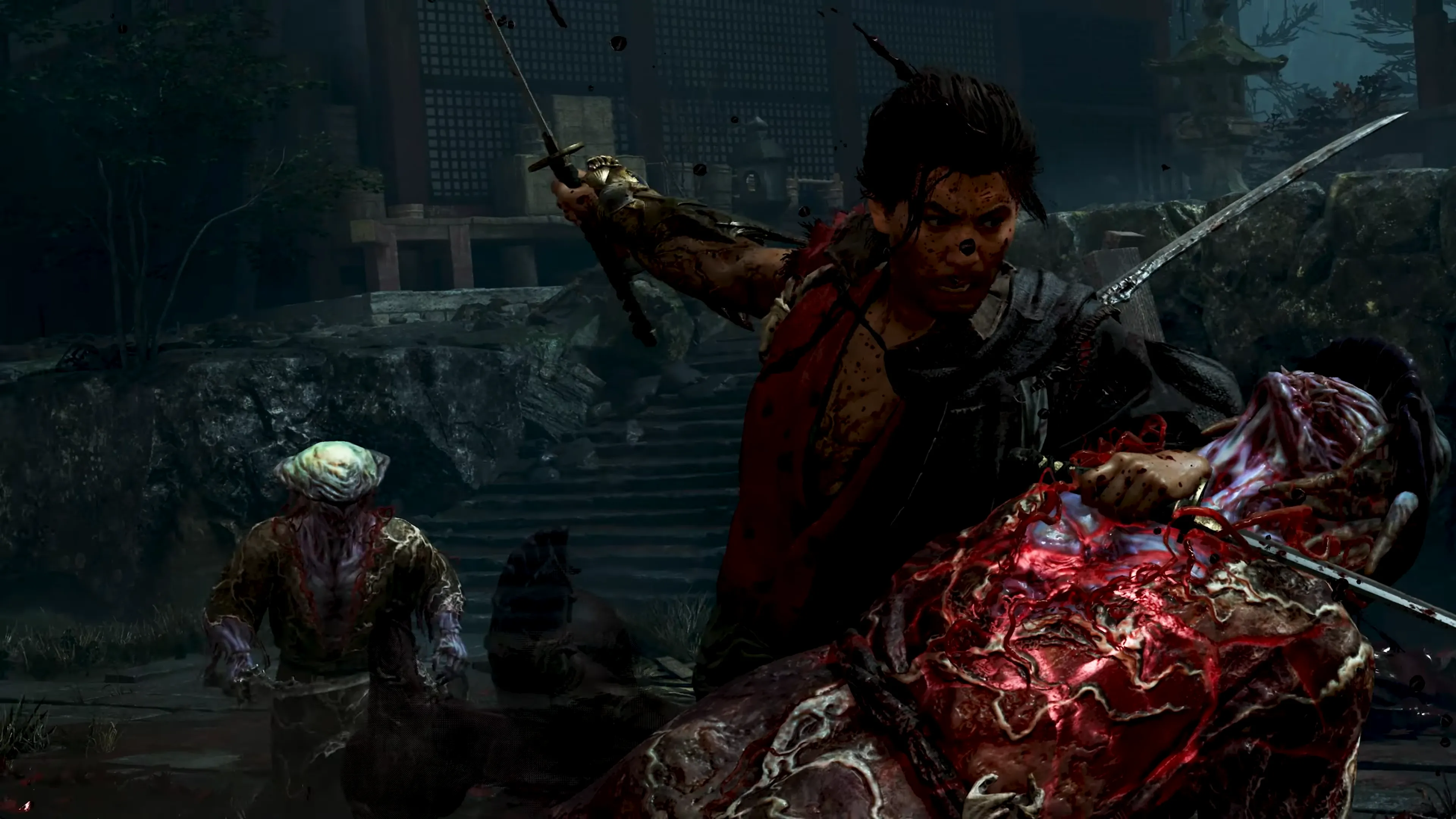 Hình ảnh từ trailer công bố Onimusha: Way of the Sword với logo và nhân vật chính