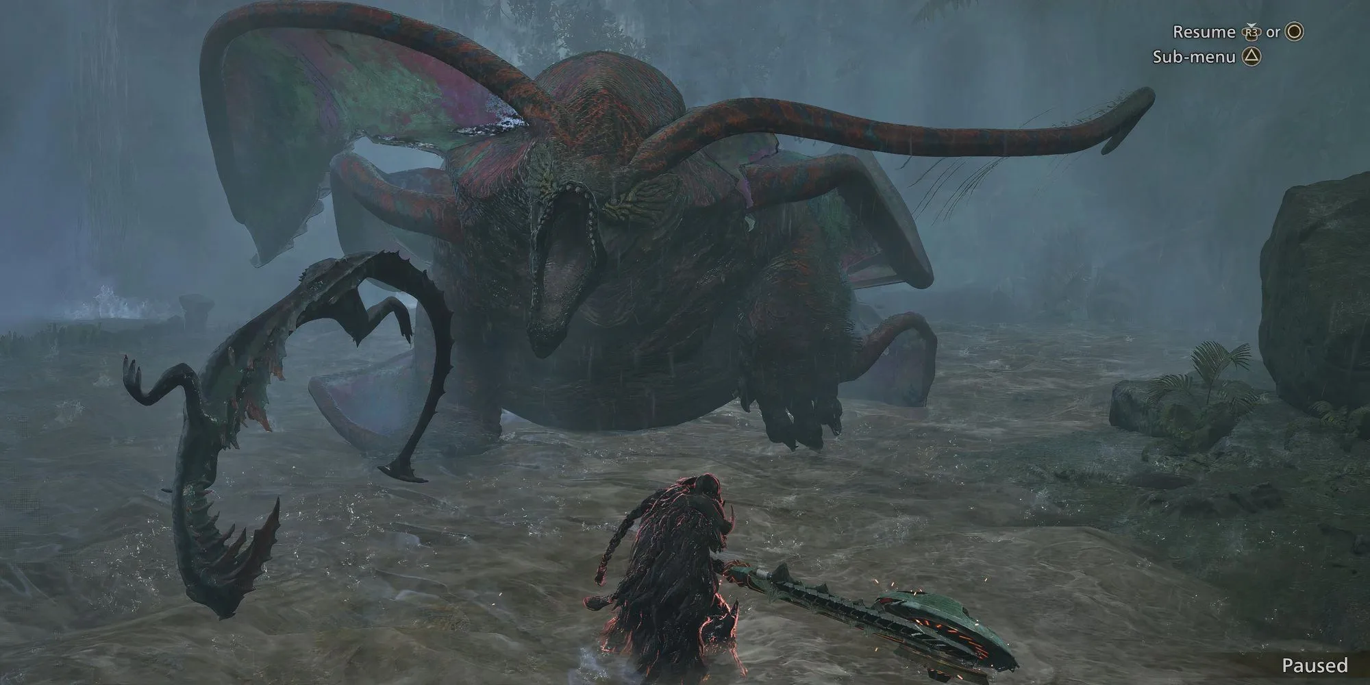 Hình ảnh Uth Duna trong Monster Hunter Wilds với các điểm yếu nổi bật như đầu và chân trước