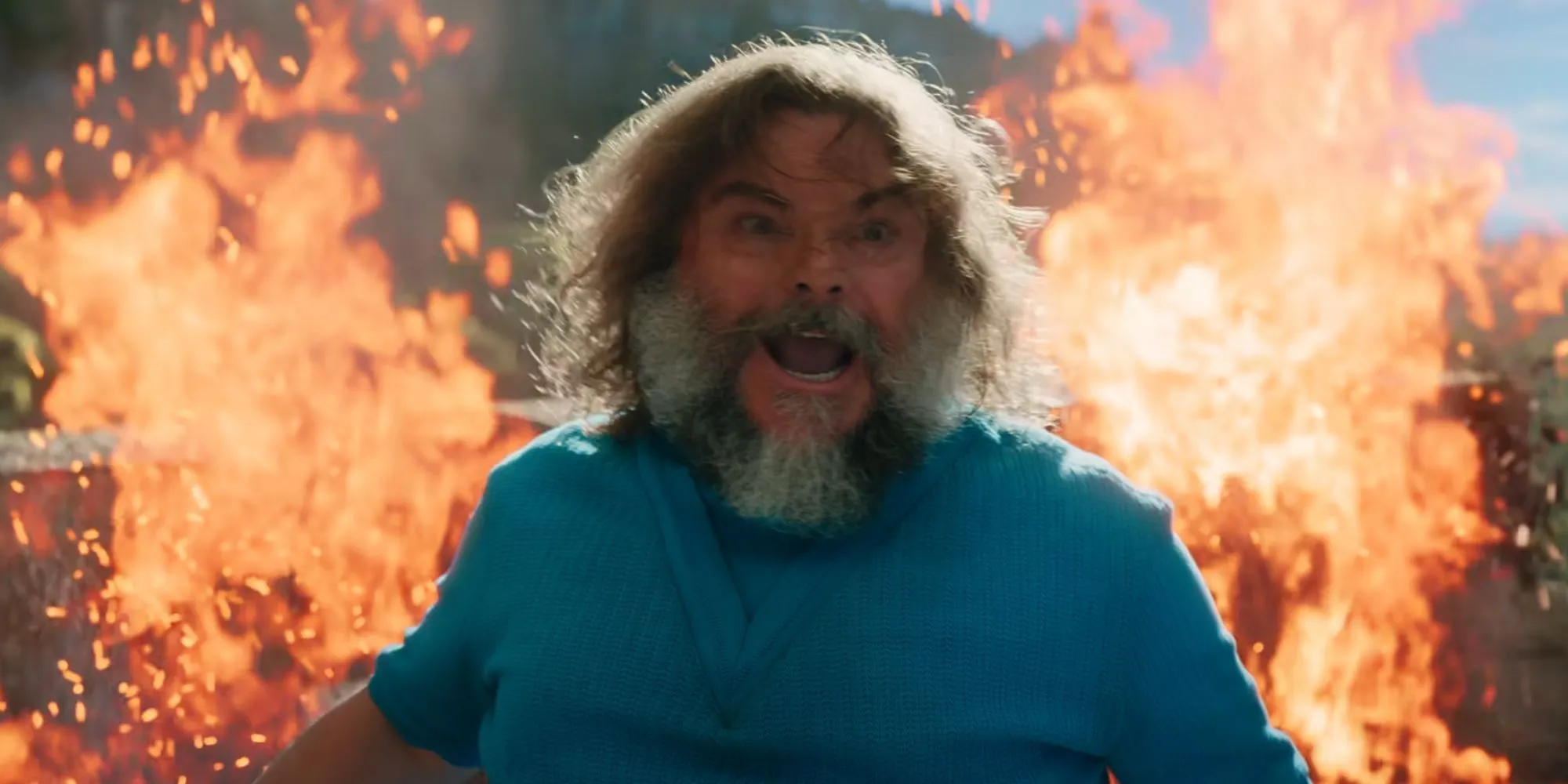 Jack Black trong vai Steve với bộ dạng pixel đặc trưng của game Minecraft.