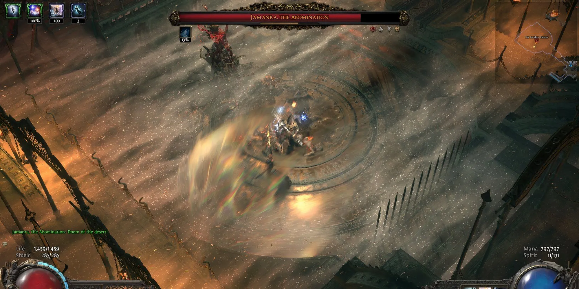 Jamanra, The Abomination tạo ra bão cát và lốc xoáy trong trận chiến cuối Hồi 2 Path of Exile II