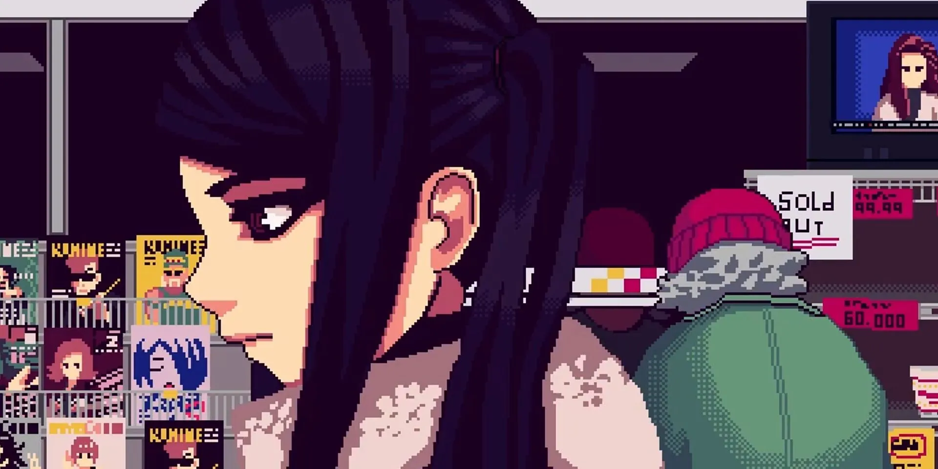 Jill đứng trong cửa hàng tiện lợi ở game VA-11 Hall-A
