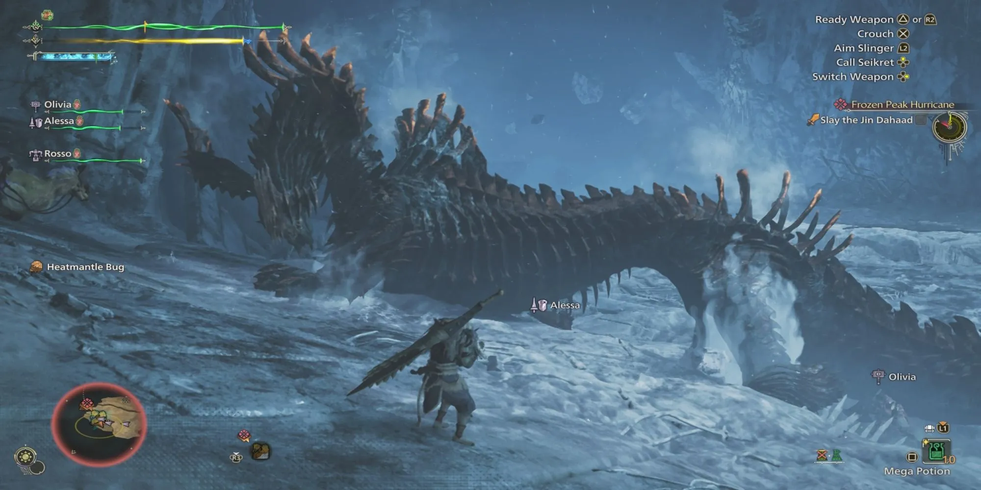 Jin Dahaad trong Monster Hunter Wilds, một quái vật rồng khổng lồ với vảy vàng và sừng lớn