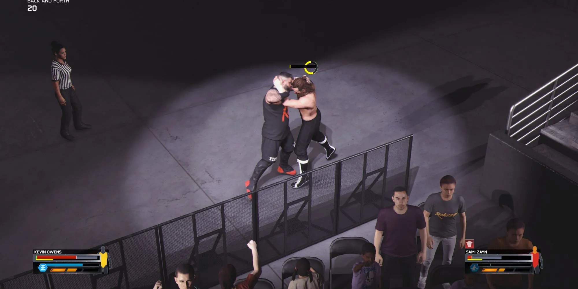 Kevin Owens và Sami Zayn trong một khoảnh khắc kịch tính trên sàn đấu WWE 2K25