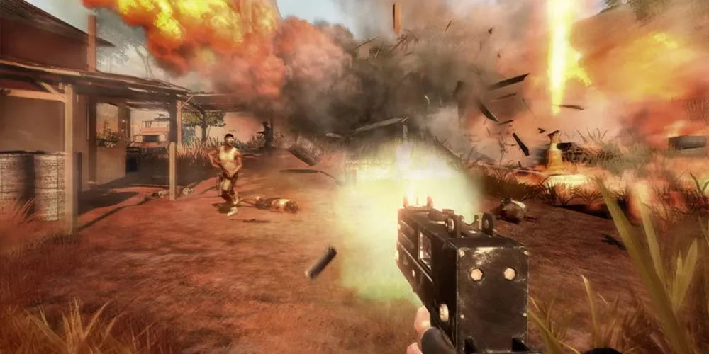 Khung cảnh một vụ nổ lớn trên thảo nguyên châu Phi trong Far Cry 2