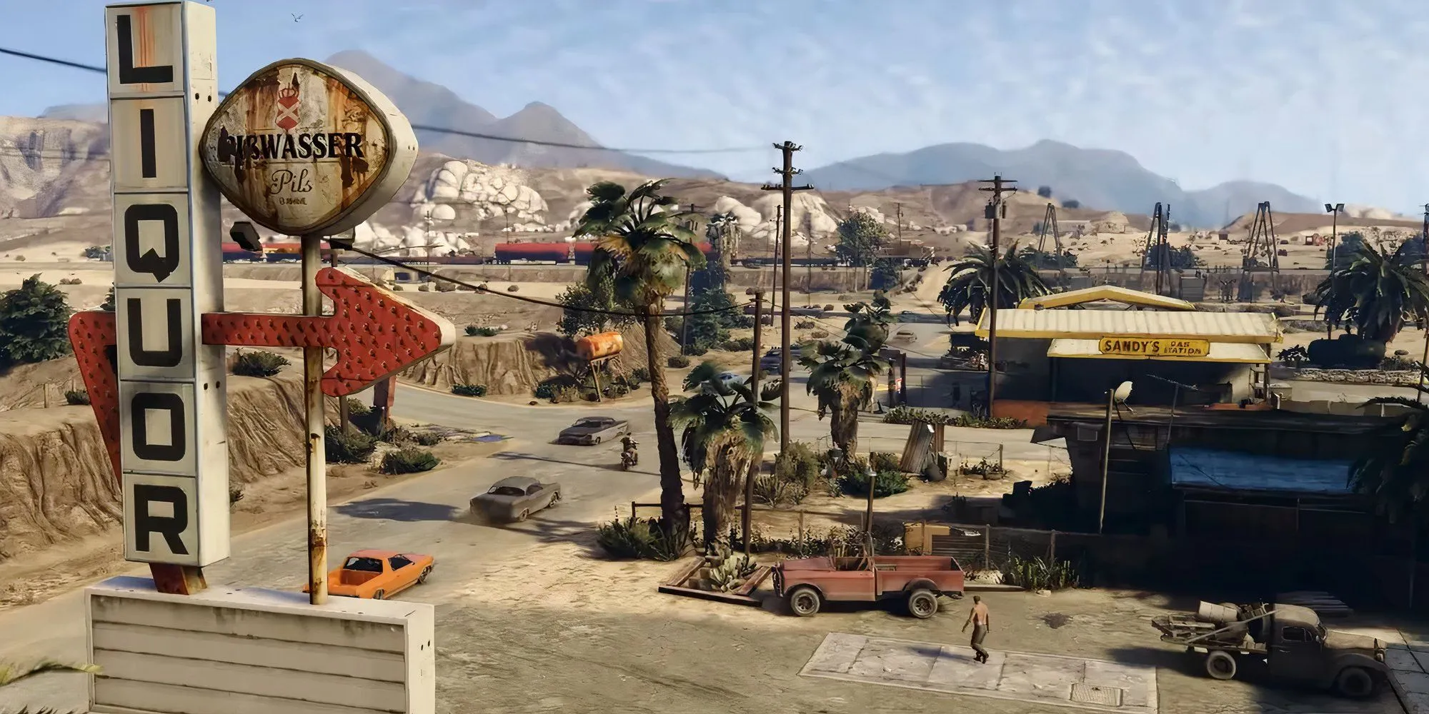 Khung cảnh sa mạc rộng lớn và cằn cỗi ngoại ô Los Santos trong game GTA 5