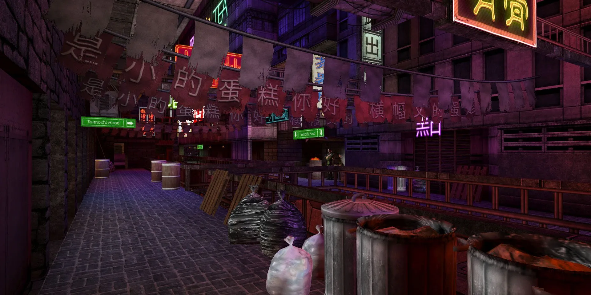 Khung cảnh thành phố Thượng Hải tương lai trong game Deus Ex với nhân vật chính JC Denton
