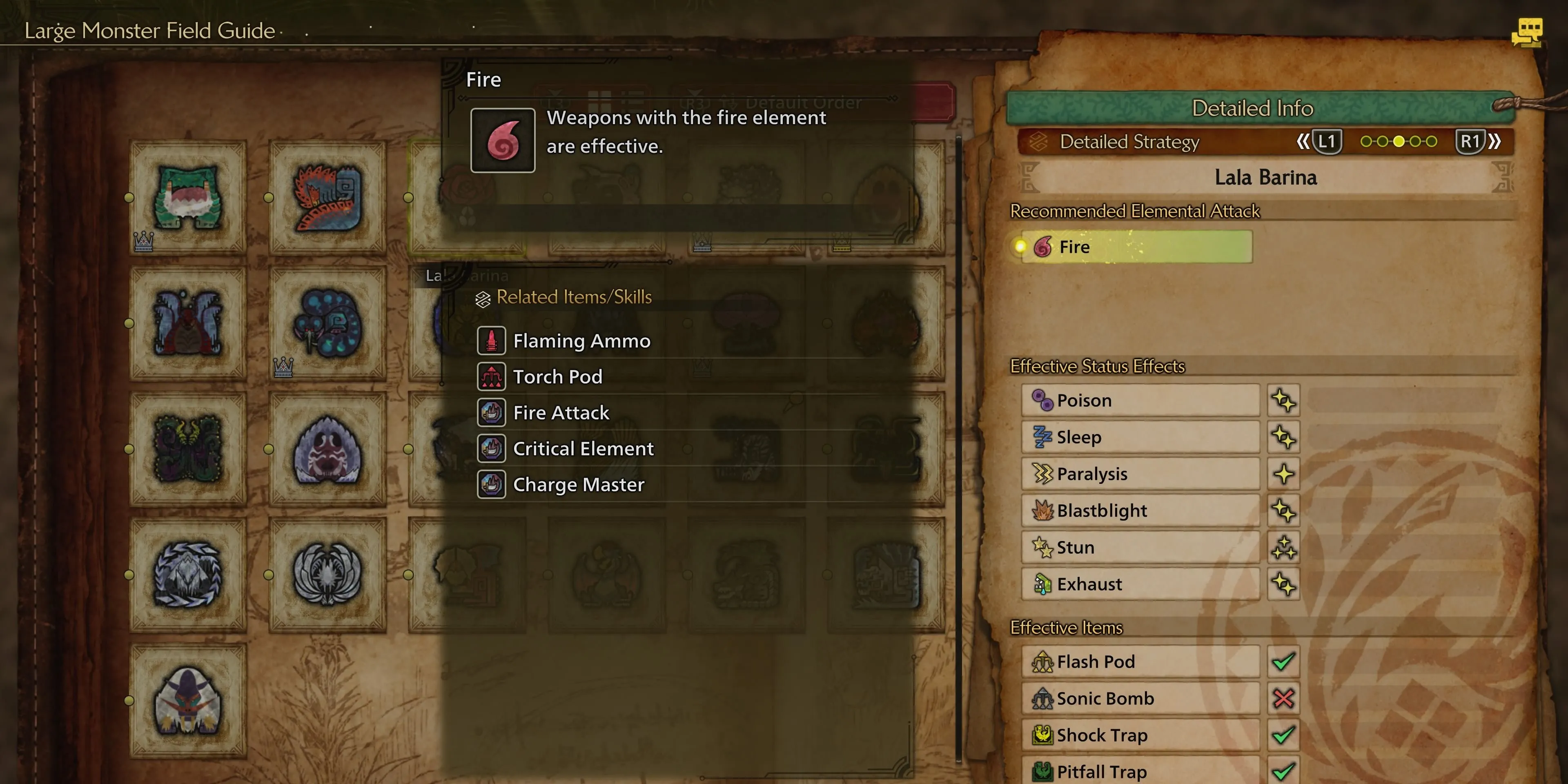 Lala Barina bị tấn công bởi nguyên tố Lửa trong Monster Hunter Wilds, thể hiện điểm yếu