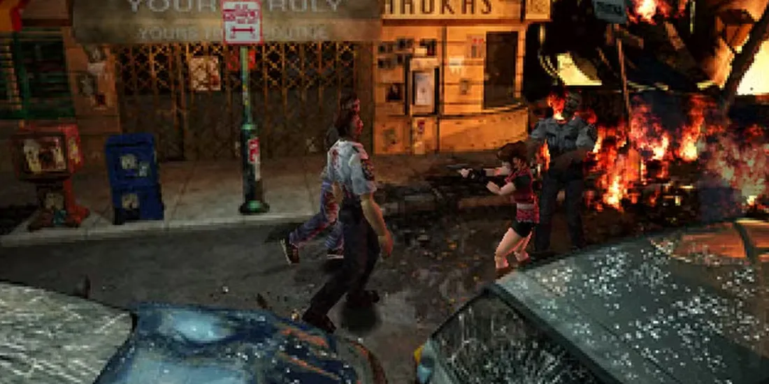 Leon S. Kennedy và Claire Redfield trong Resident Evil 2 đối mặt zombie