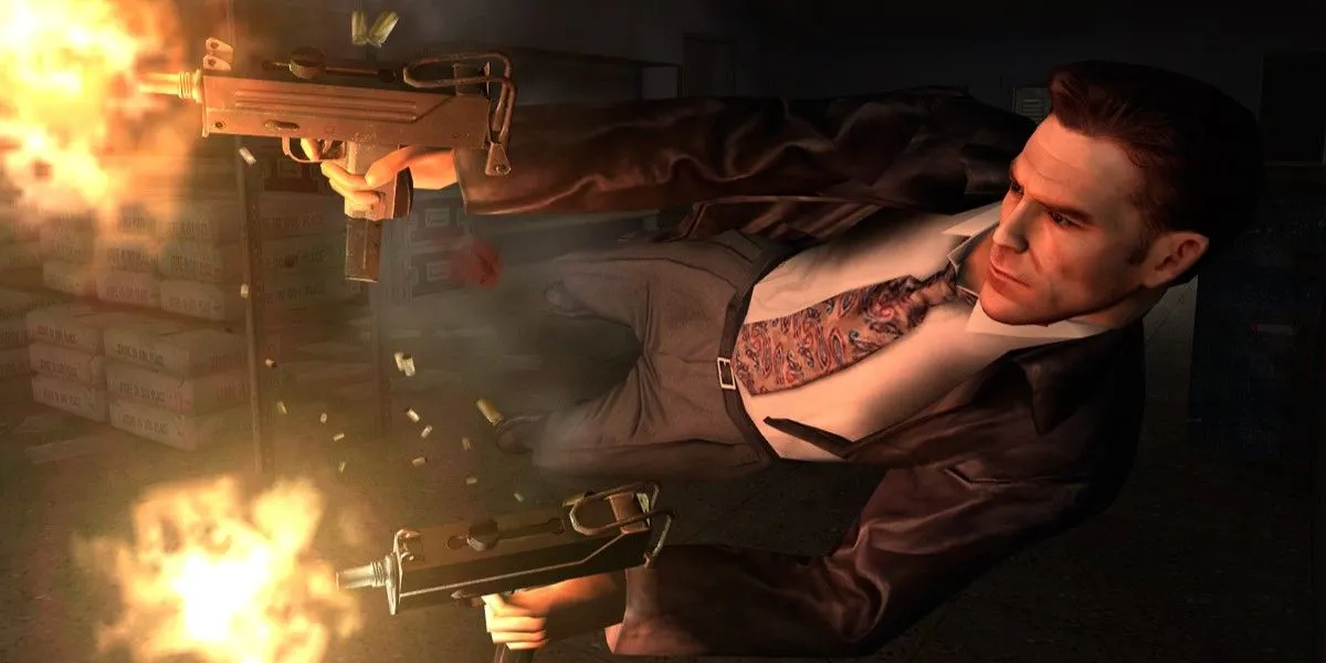Max Payne và Mona Sax trong một khung cảnh đậm chất noir của Max Payne 2