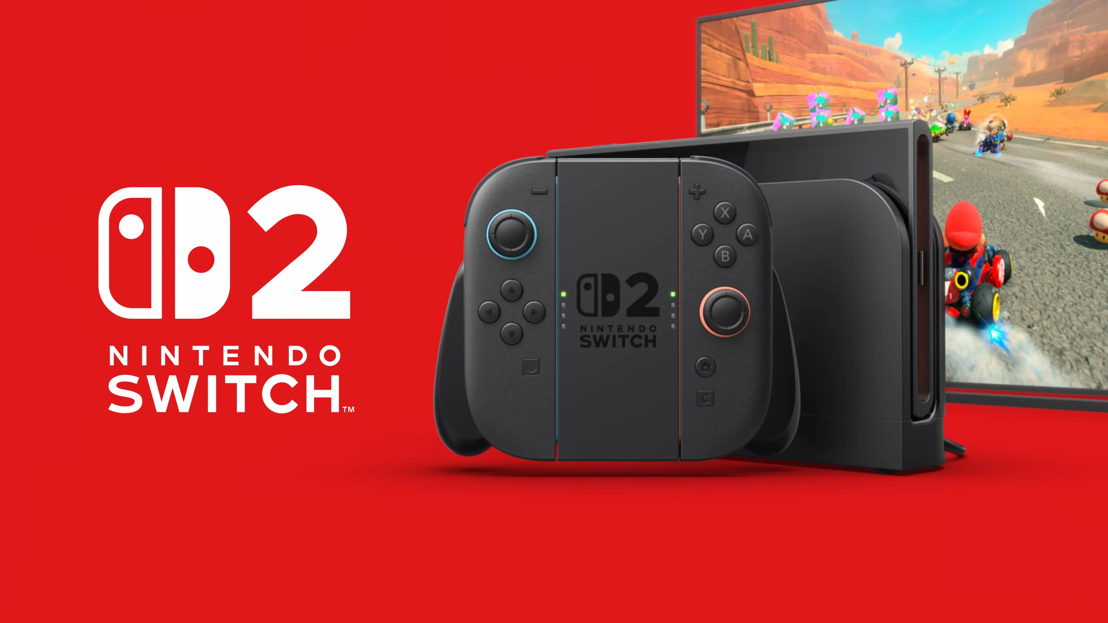 Máy chơi game Nintendo Switch 2 với hình nền Mario Kart World thể hiện khả năng đồ họa và các tựa game độc quyền