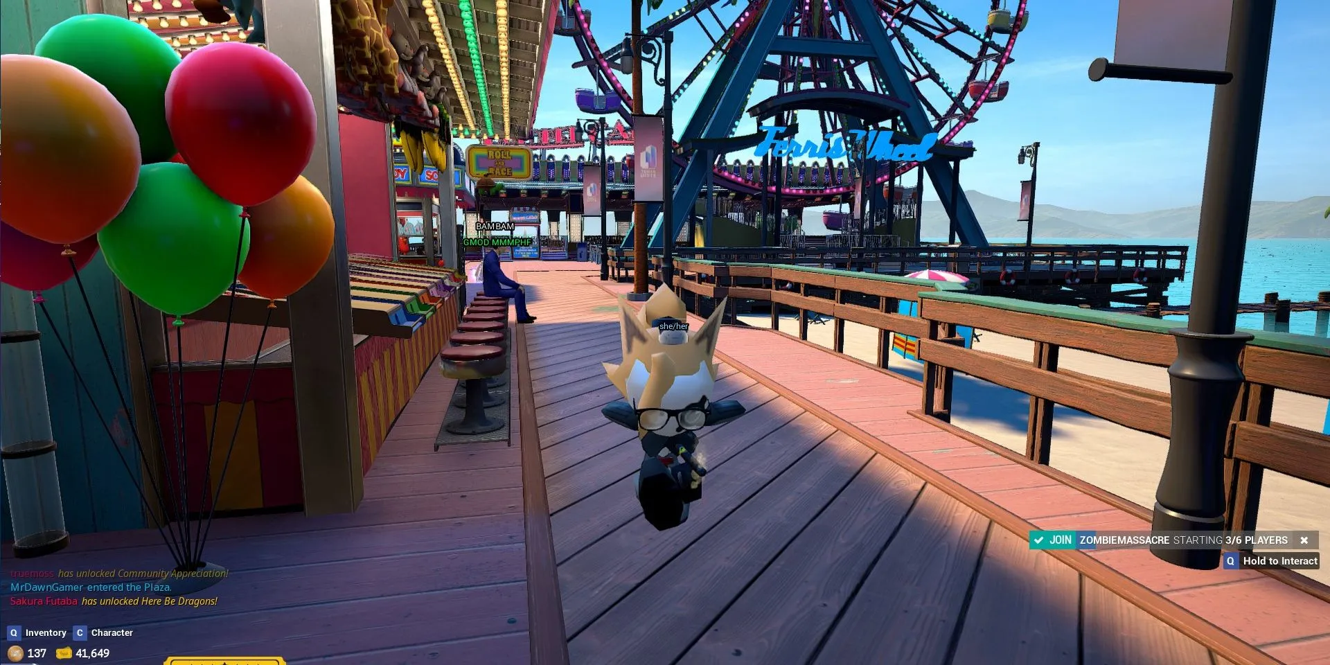 Mô hình Whisper the Wolf nhảy múa tại Boardwalk trong Tower Unite cùng Phoenix Wright