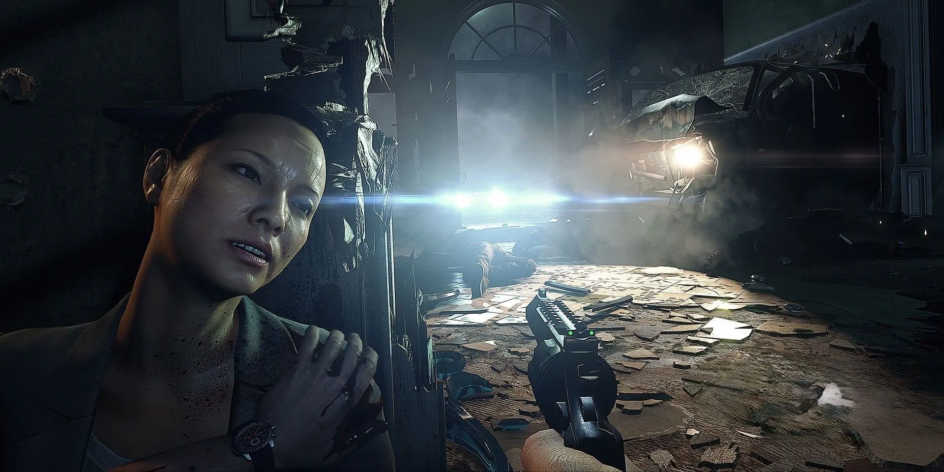 Một cảnh trong chiến dịch Battlefield Hardline với nhân vật cảnh sát đang đối đầu với tội phạm trong một cuộc đấu súng căng thẳng