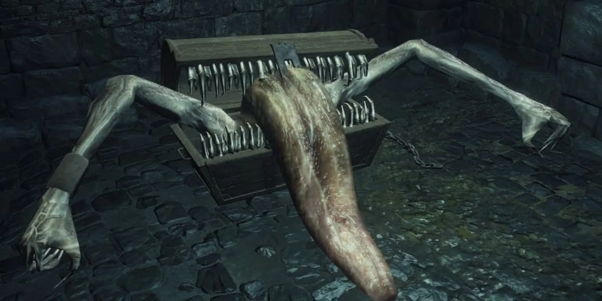 Một chiếc rương Mimic trong Dark Souls bất ngờ tấn công người chơi thiếu cảnh giác