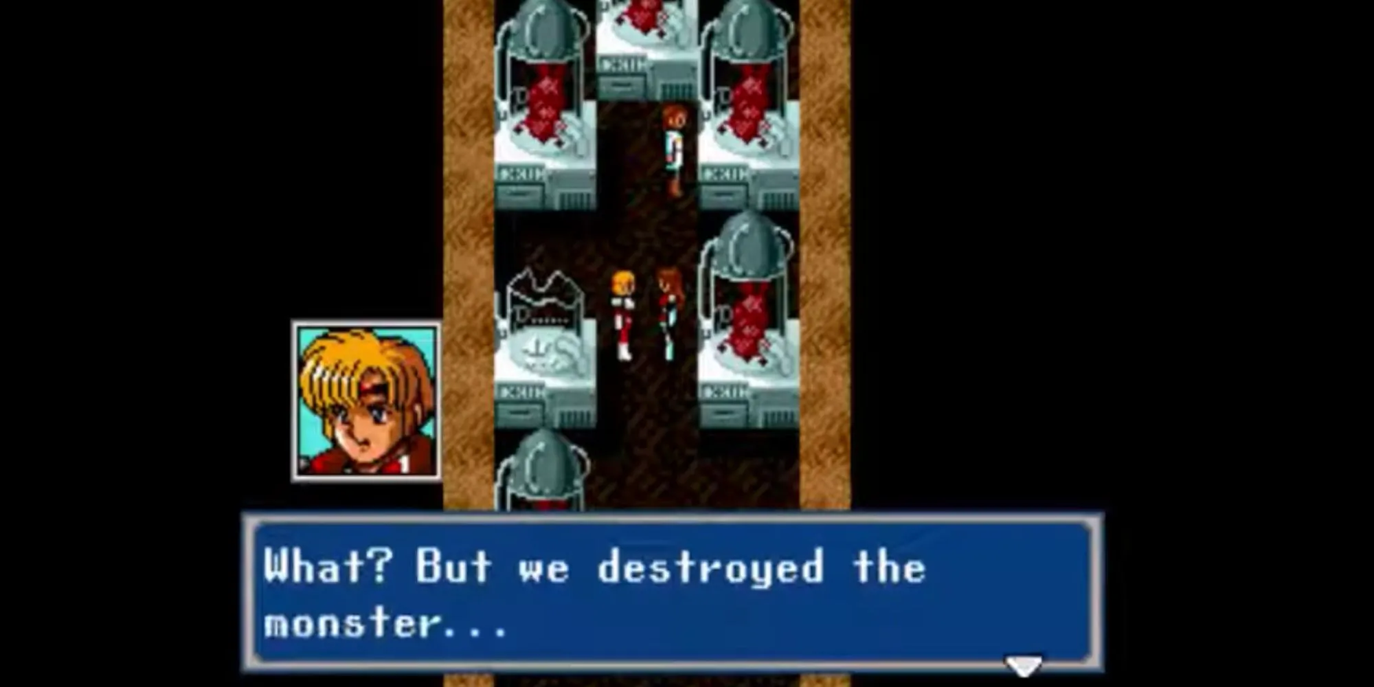 Một đoạn hội thoại với phong cách manga đặc trưng trong Phantasy Star IV trên Sega Genesis