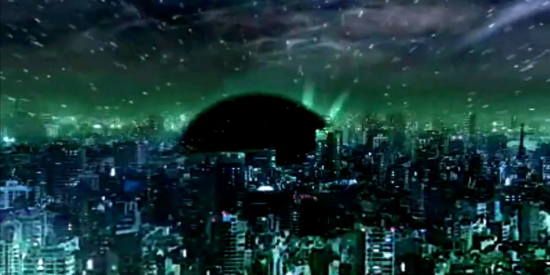 Một hố đen khổng lồ hủy diệt Tokyo trong Shin Megami Tensei 4, hậu quả của lựa chọn phá hủy lò phản ứng Yamato.