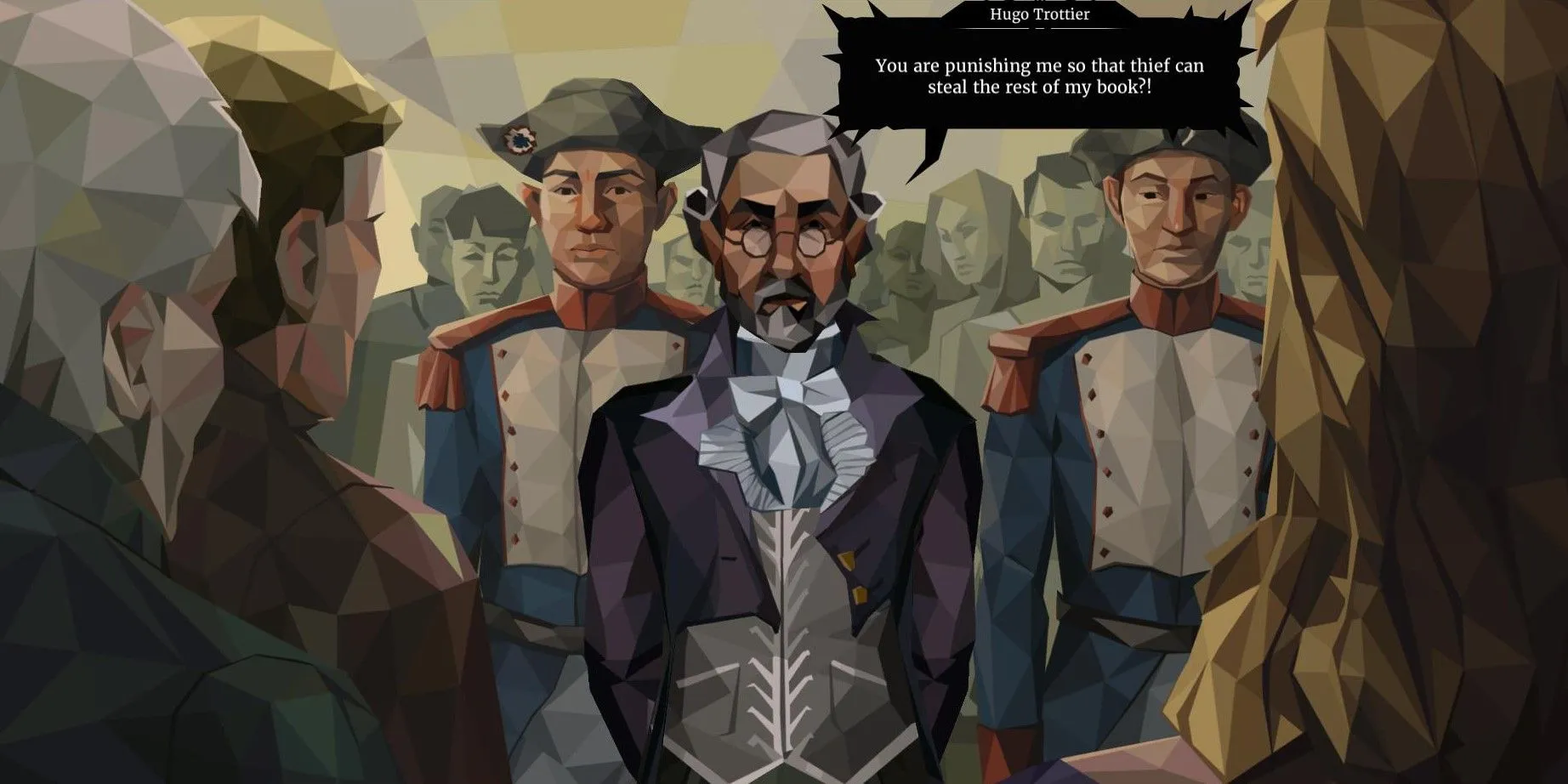 Một phiên tòa xét xử trong game We. The Revolution với phong cách đồ họa độc đáo