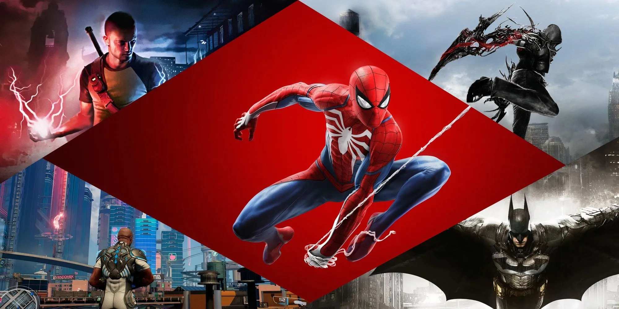 Một siêu anh hùng bay lượn trên thành phố trong một tựa game thế giới mở, thể hiện tiềm năng của thể loại game siêu anh hùng.