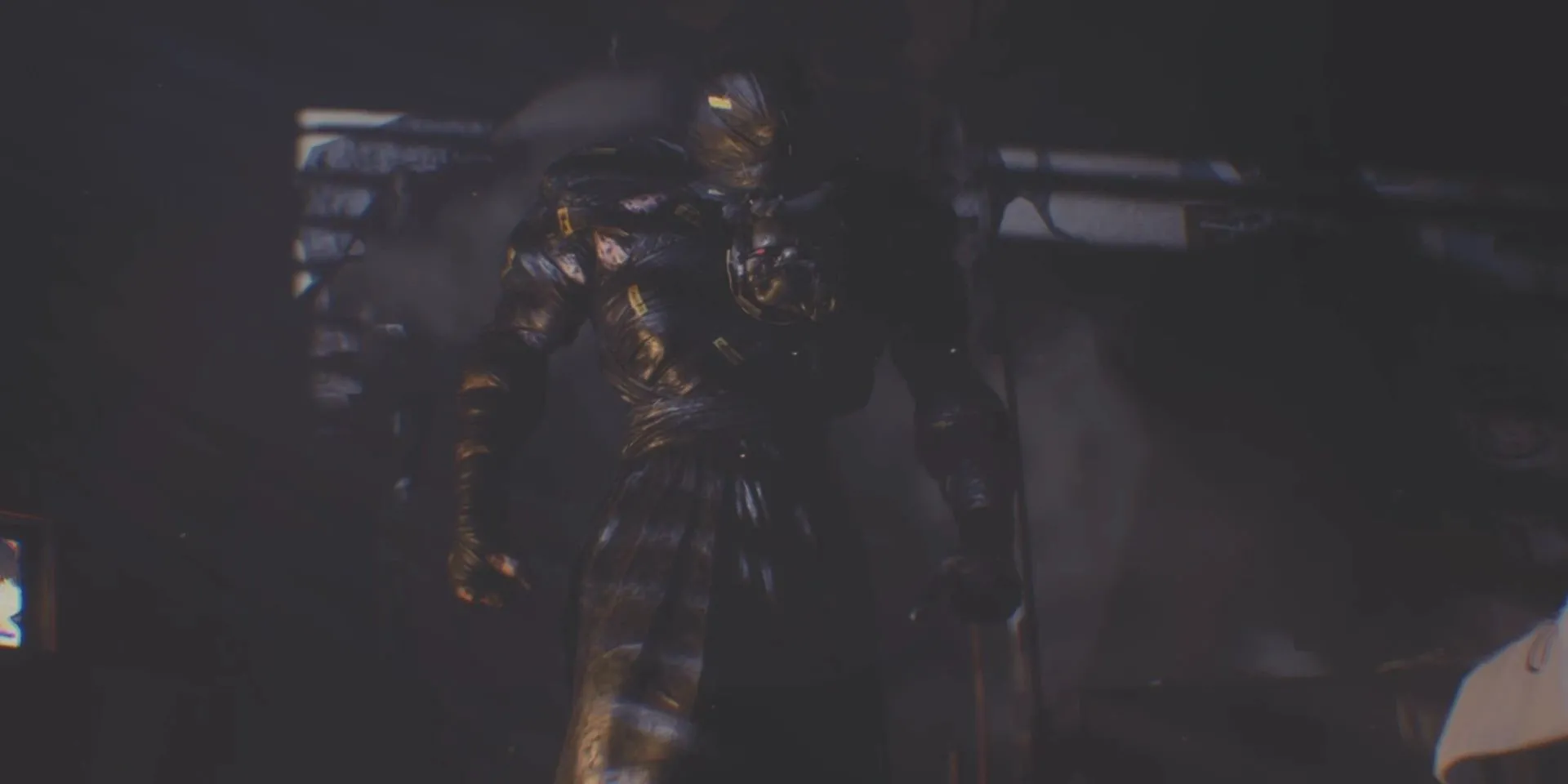Nemesis phá tường truy đuổi Jill Valentine trong căn hộ ở Resident Evil 3 Remake