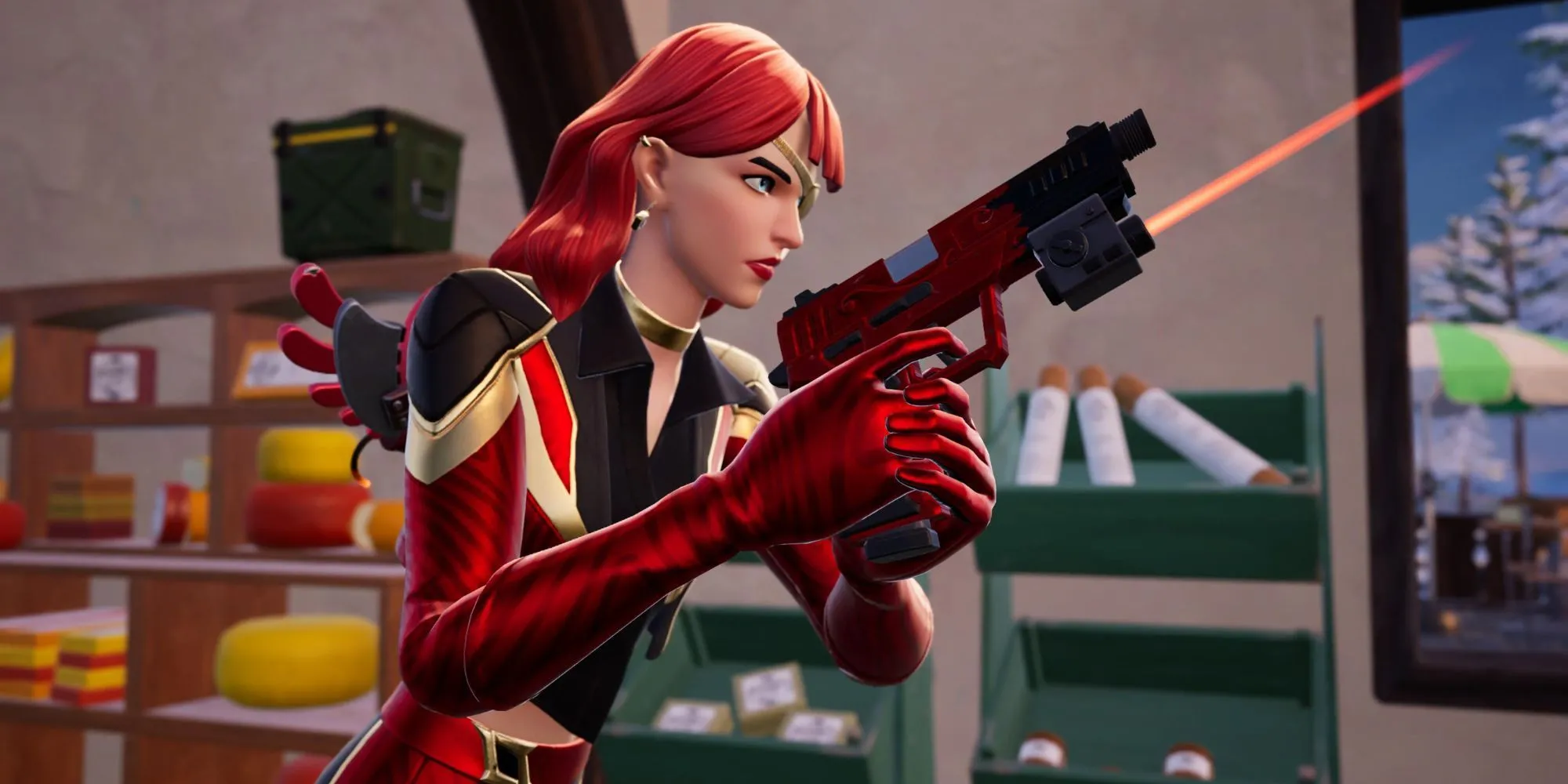 Người chơi Fortnite ngắm bắn đối thủ trong một trận đấu battle royale căng thẳng