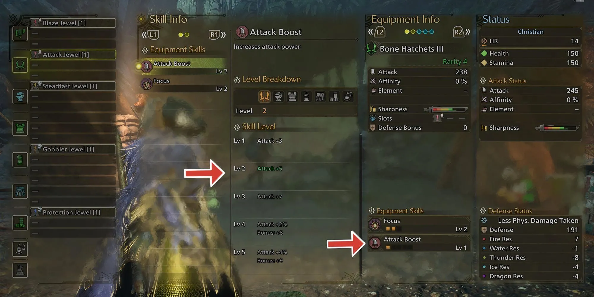 Người chơi kiểm tra thông tin kỹ năng trang bị chi tiết trong Monster Hunter Wilds