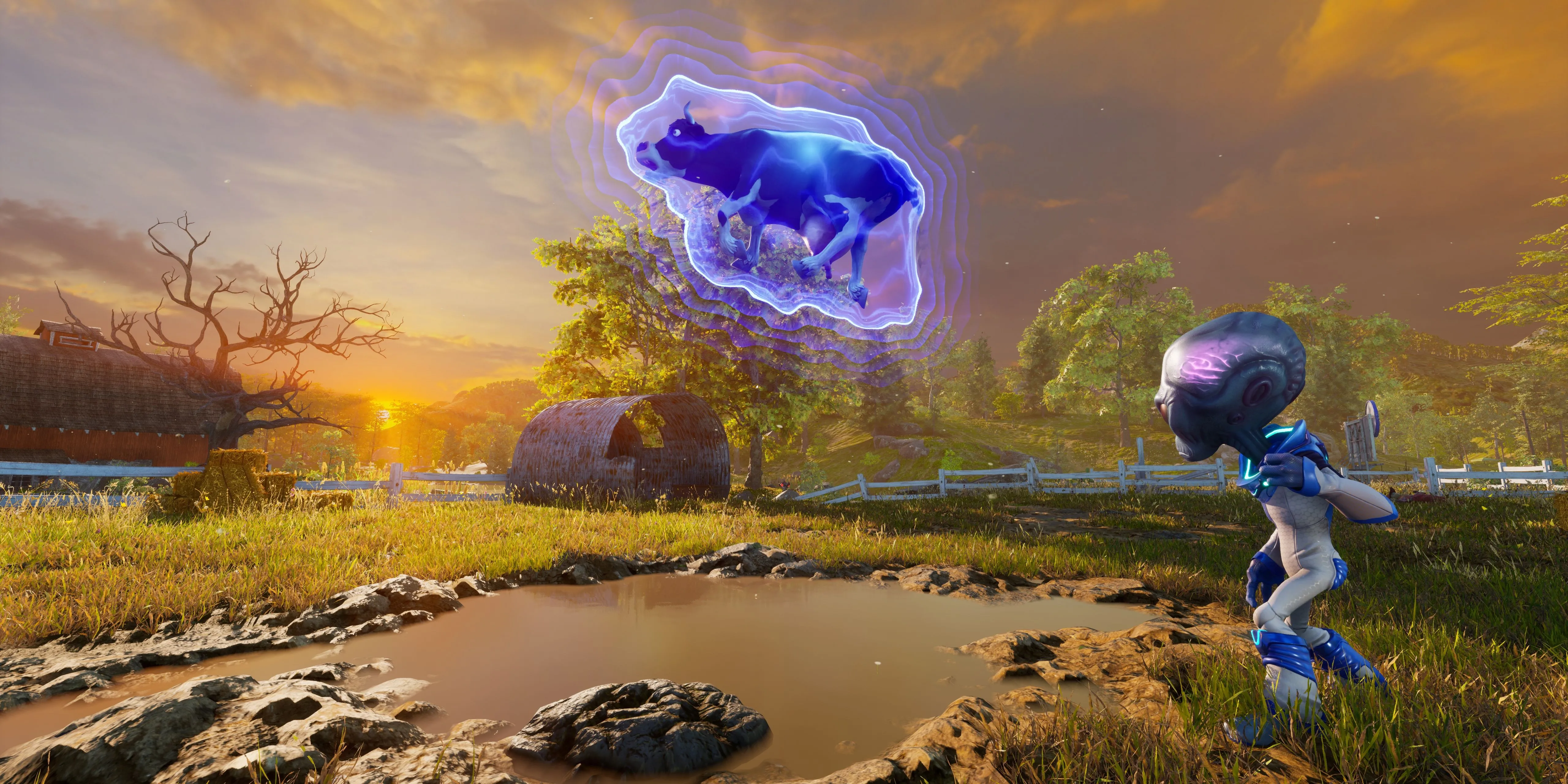 Người ngoài hành tinh Crypto sử dụng năng lực tâm linh lên một con bò trong Destroy All Humans!