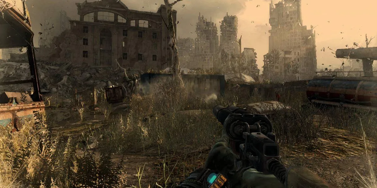 Nhân vật Artyom trong khung cảnh tối tăm của đường hầm Metro: Last Light