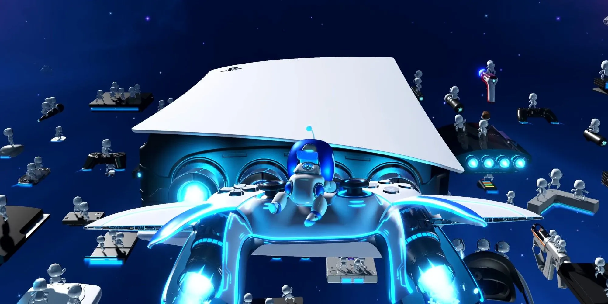 Nhân vật Astro Bot đáng yêu cùng logo PlayStation 5 và tựa game