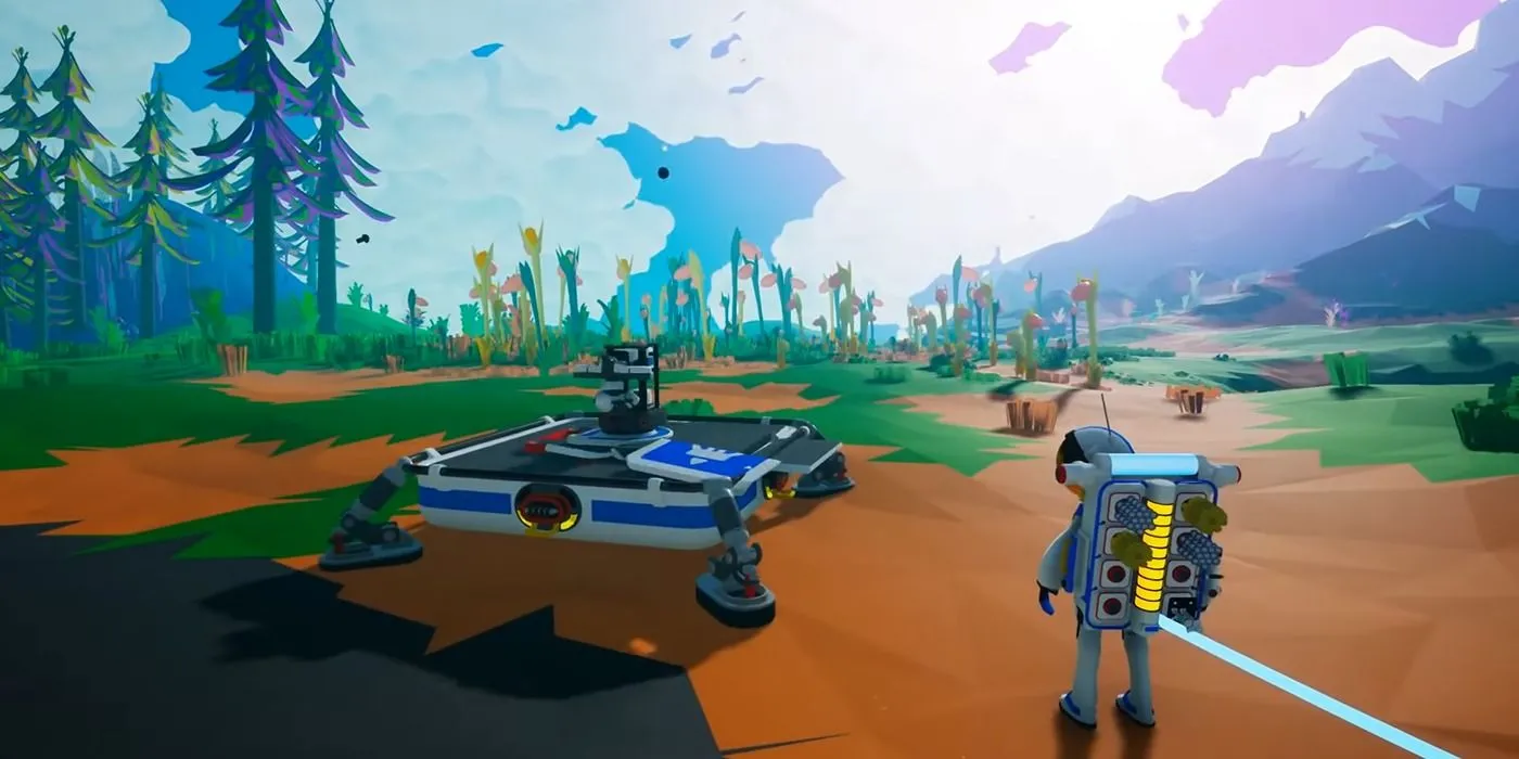 Nhân vật Astroneer đang khám phá bề mặt một hành tinh lạ