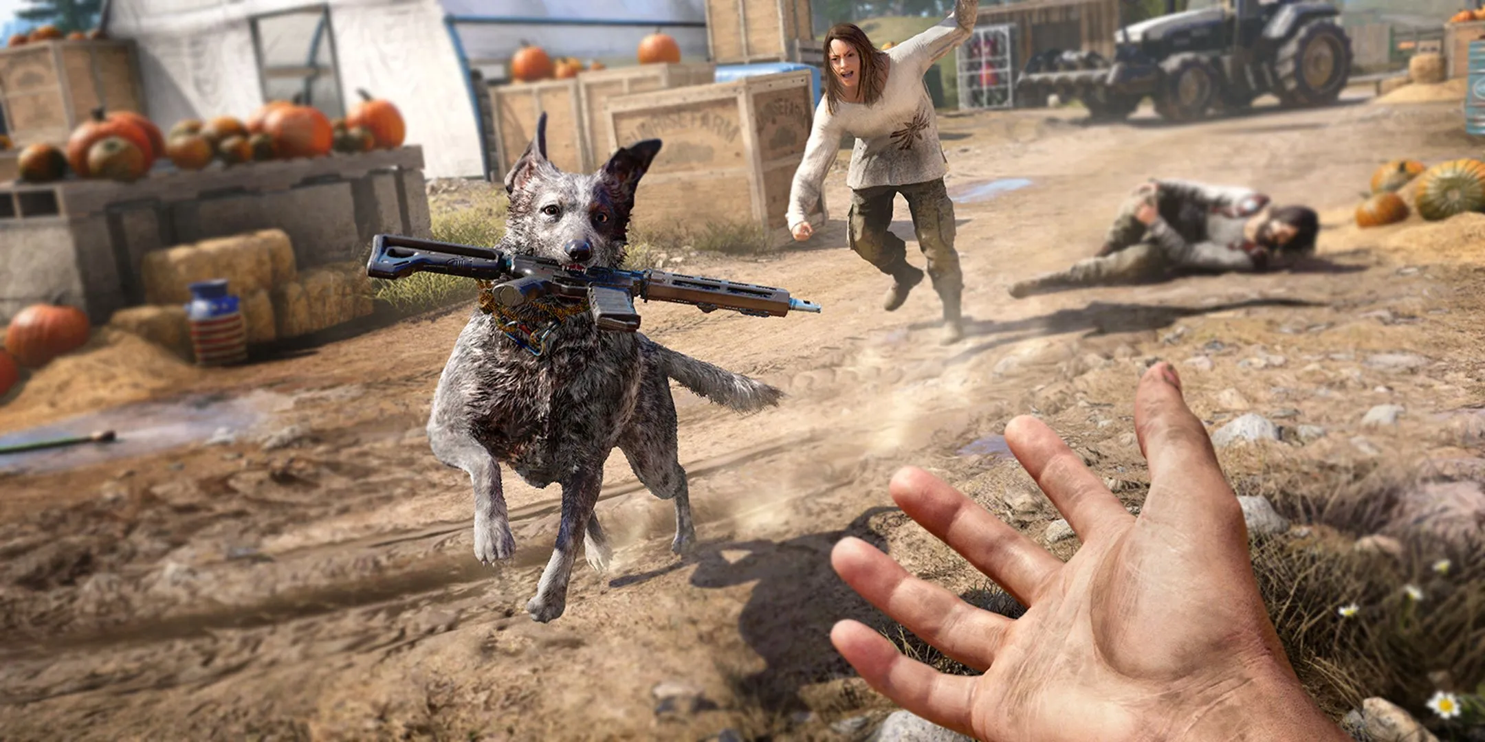 Nhân vật đang ngắm bắn bằng súng trường trong một khung cảnh nông thôn Mỹ của Far Cry 5