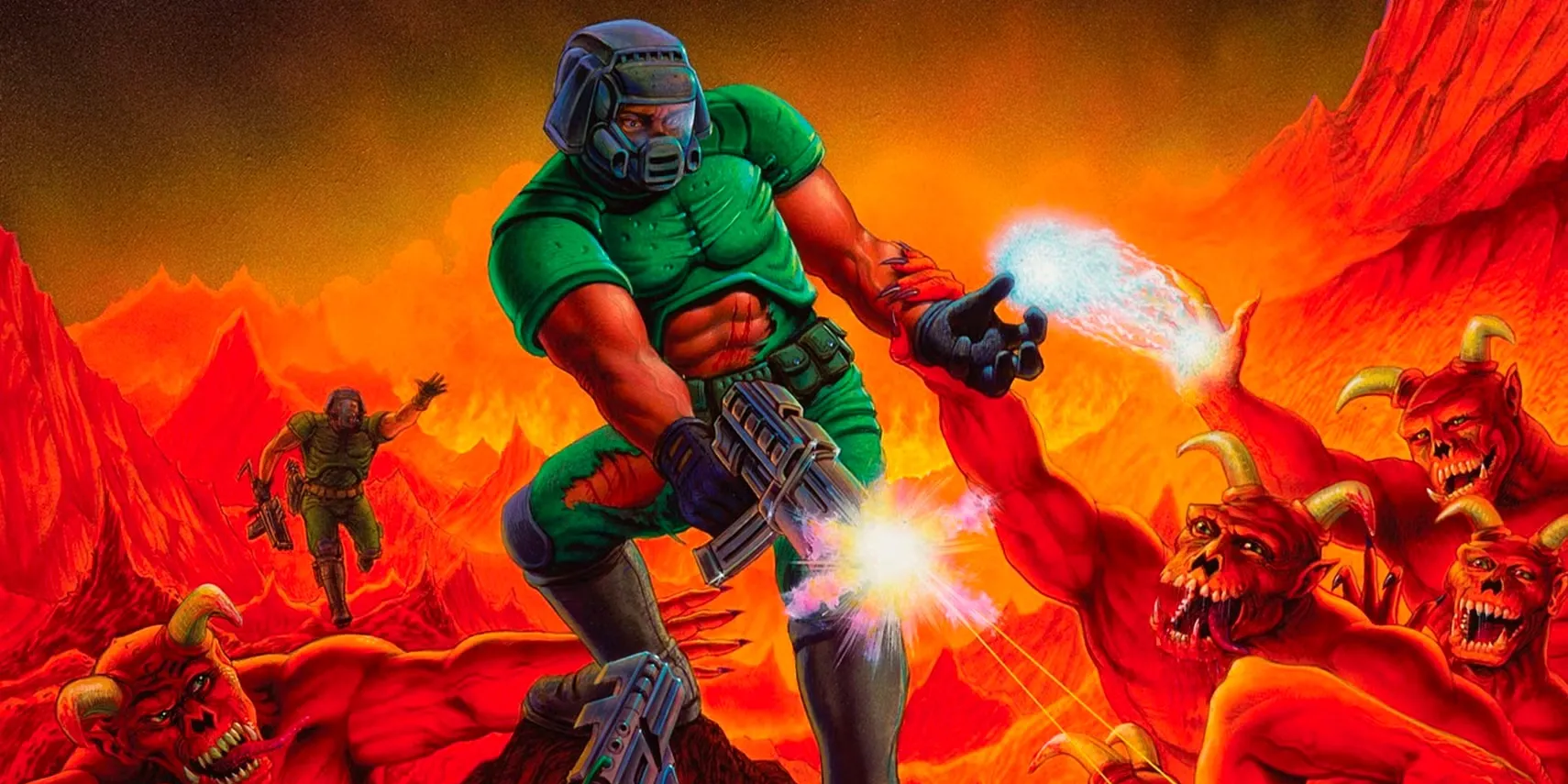 Nhân vật Doomguy chiến đấu với quái vật trong Doom (1993)