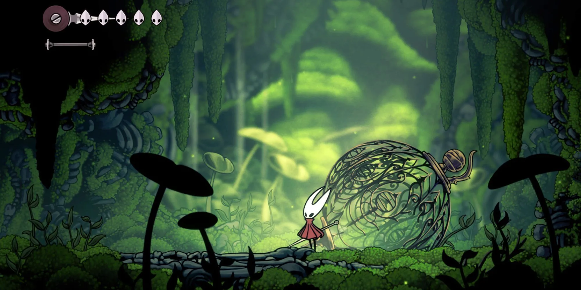 Nhân vật Hornet trong Hollow Knight: Silksong đang chiến đấu trong một hang động tối tăm