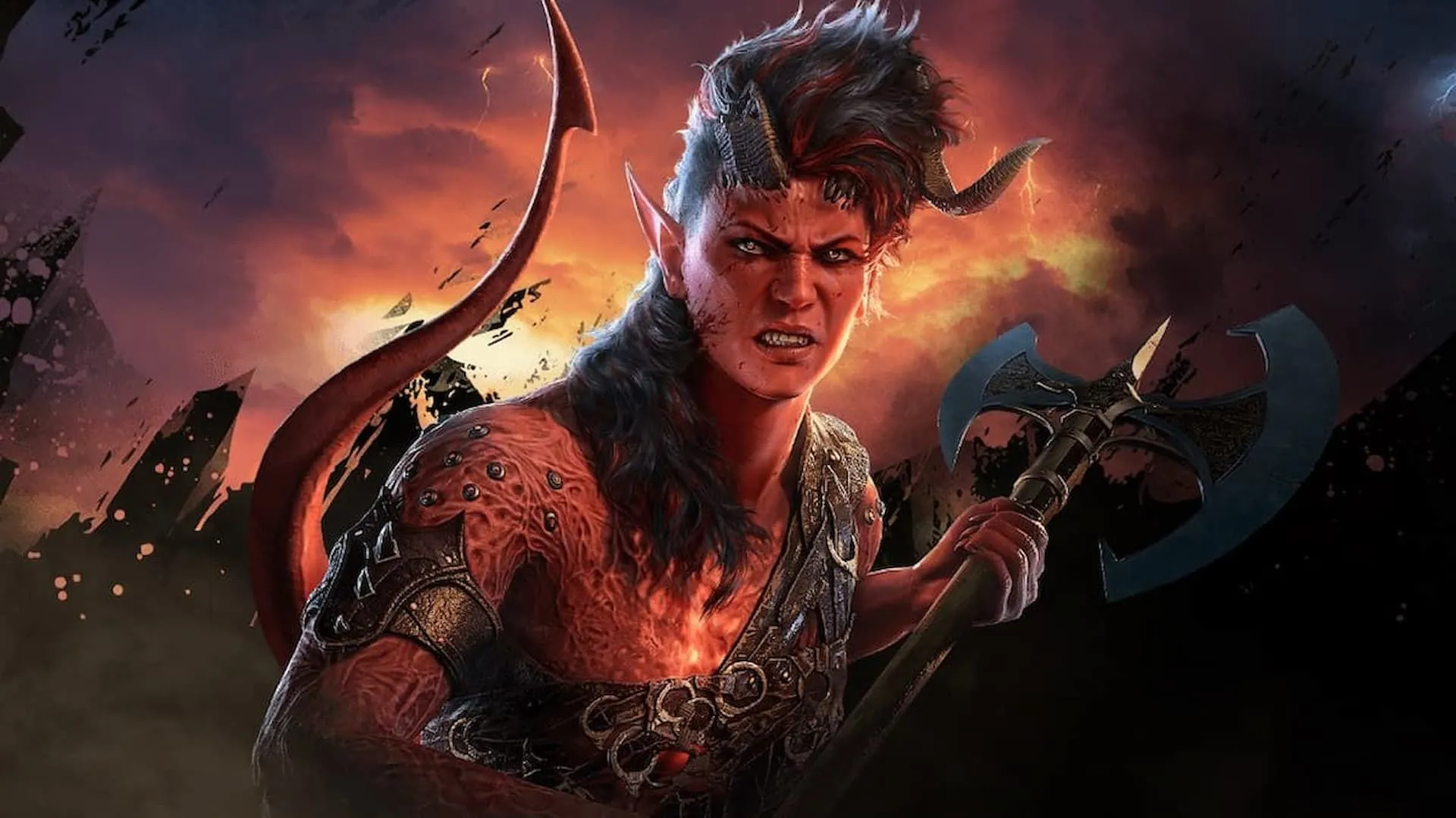 Nhân vật Karlach trong Baldur's Gate 3 với biểu cảm mạnh mẽ, một trong những đồng đội được yêu thích