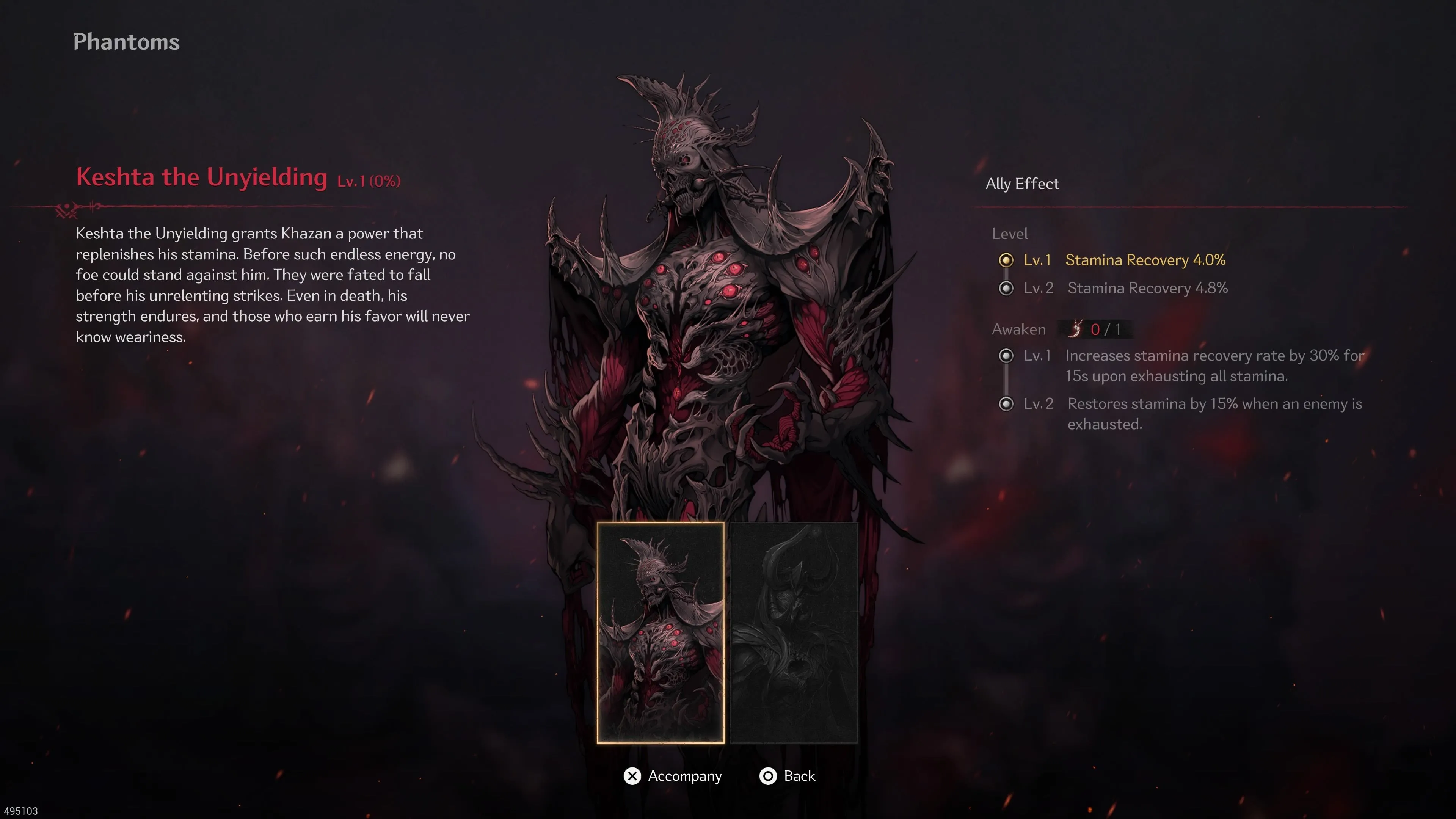 Nhân vật Khazan đứng trước một Phantom, sẵn sàng triệu hồi sức mạnh của nó trong The First Berserker: Khazan.