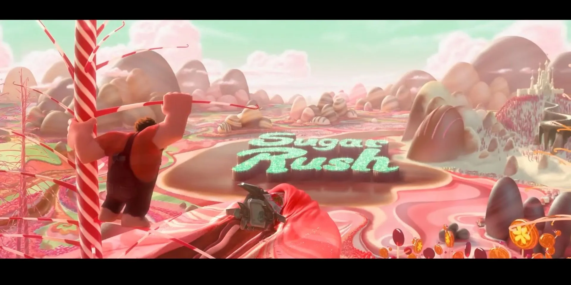 Nhân vật Ralph bước vào thế giới game đua xe kẹo ngọt Sugar Rush trong Wreck-It Ralph